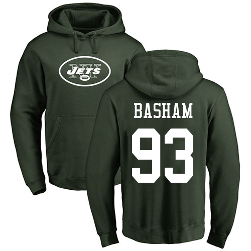 New York Jets Men Green Tarell Basham Name and Number Logo NFL Football #93 Pullover Hoodie Sweatshirts->women nfl jersey->Women Jersey